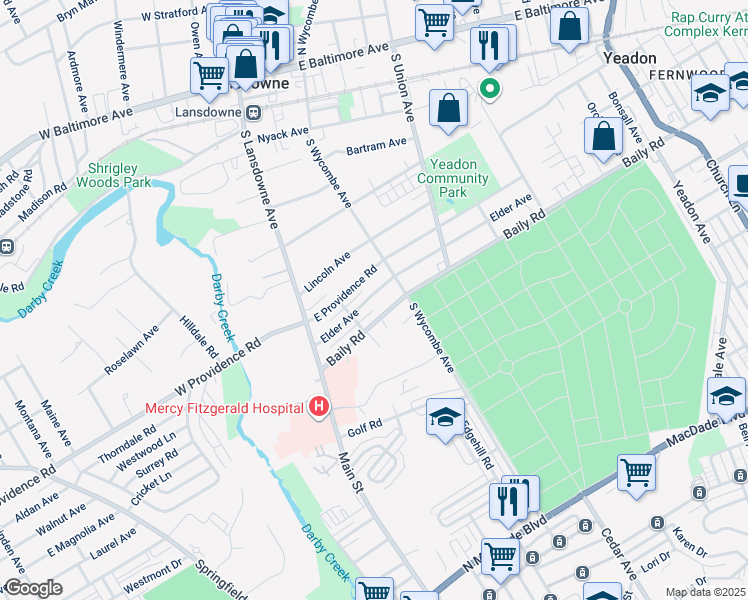 map of restaurants, bars, coffee shops, grocery stores, and more near 30 Elder Avenue in Lansdowne