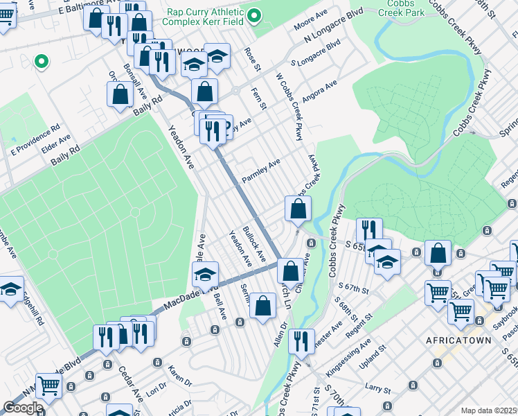 map of restaurants, bars, coffee shops, grocery stores, and more near 830 Laurel Road in Yeadon