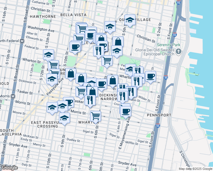 map of restaurants, bars, coffee shops, grocery stores, and more near 540 Reed Street in Philadelphia