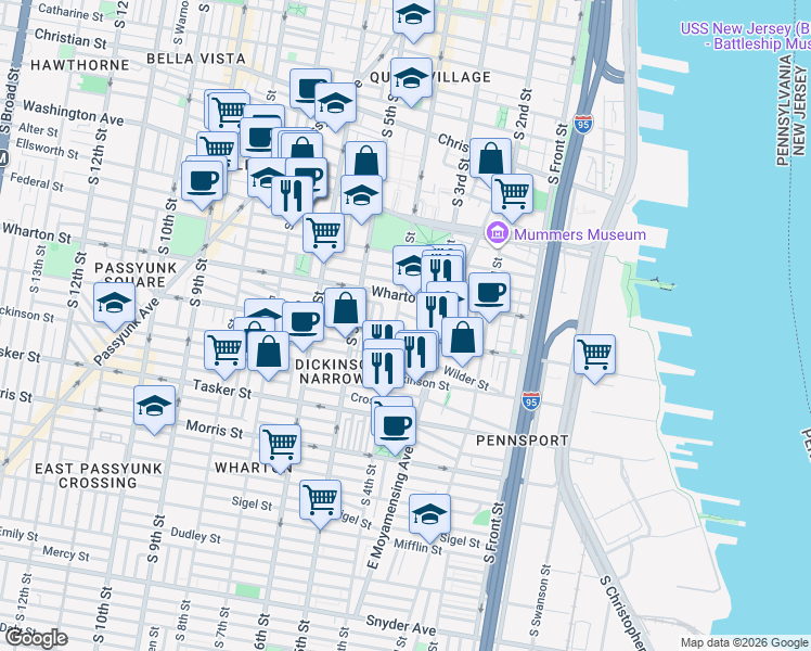 map of restaurants, bars, coffee shops, grocery stores, and more near in Philadelphia