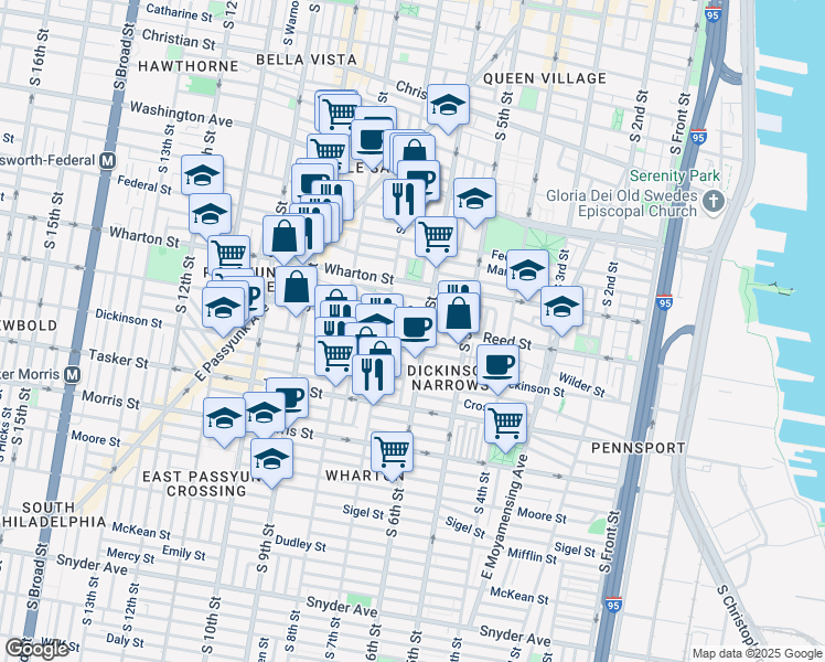 map of restaurants, bars, coffee shops, grocery stores, and more near in Philadelphia