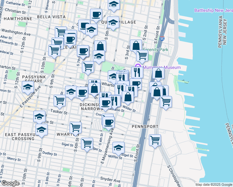 map of restaurants, bars, coffee shops, grocery stores, and more near 310 Earp Street in Philadelphia