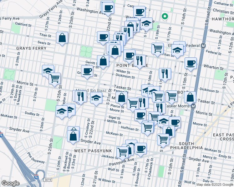 map of restaurants, bars, coffee shops, grocery stores, and more near in Philadelphia