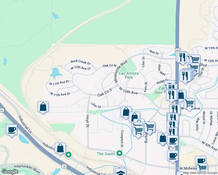 map of restaurants, bars, coffee shops, grocery stores, and more near 2938 West 11th Avenue Circle in Broomfield
