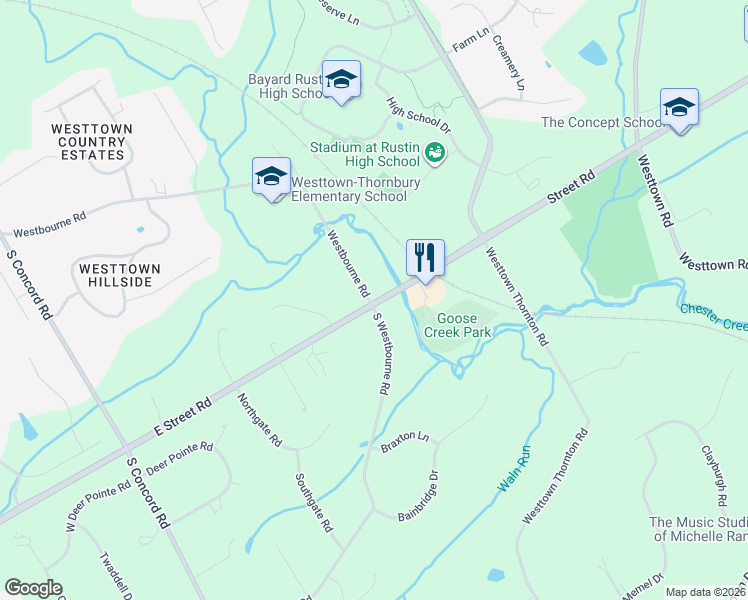 map of restaurants, bars, coffee shops, grocery stores, and more near 801 Pennsylvania 926 in West Chester