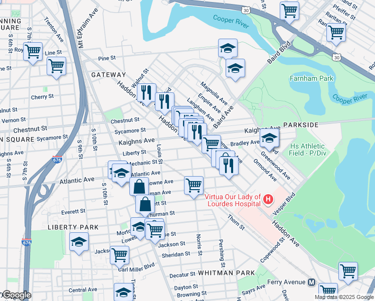 map of restaurants, bars, coffee shops, grocery stores, and more near in Camden