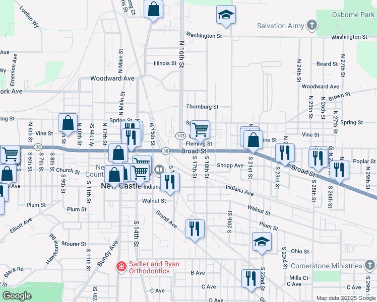 map of restaurants, bars, coffee shops, grocery stores, and more near 110 North 16th Street in New Castle