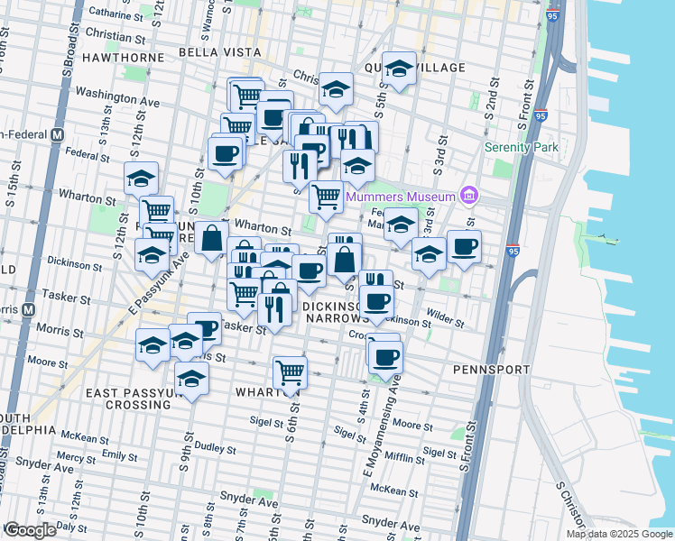 map of restaurants, bars, coffee shops, grocery stores, and more near in Philadelphia