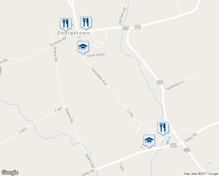 map of restaurants, bars, coffee shops, grocery stores, and more near 99 Lancaster Avenue in Quarryville