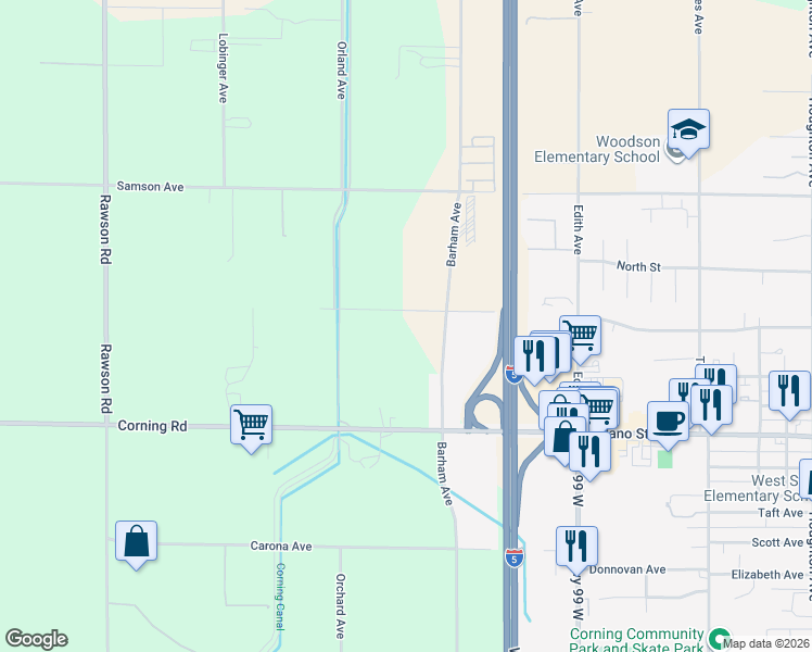 map of restaurants, bars, coffee shops, grocery stores, and more near in Corning