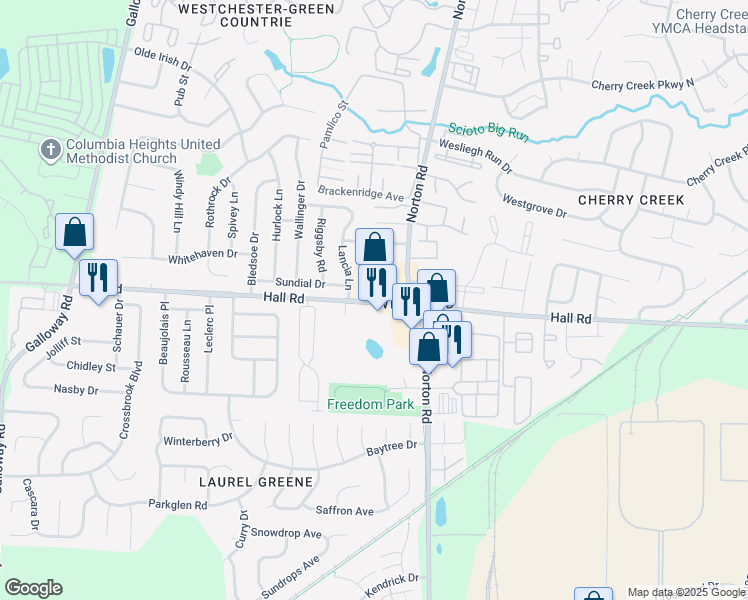 map of restaurants, bars, coffee shops, grocery stores, and more near 5632 Hall Road in Galloway