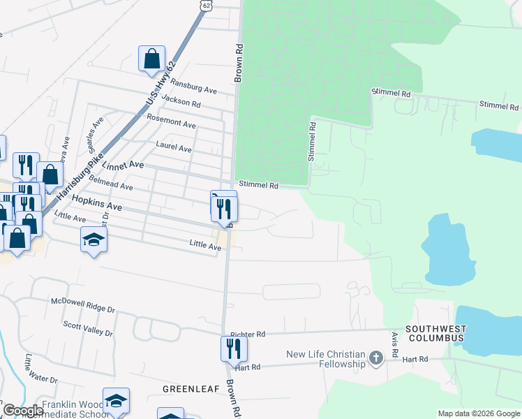 map of restaurants, bars, coffee shops, grocery stores, and more near 1516 Tracy Circle in Columbus