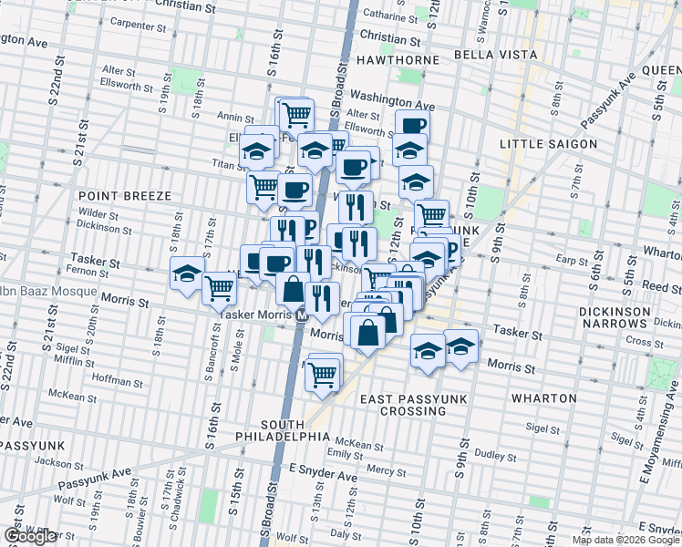 map of restaurants, bars, coffee shops, grocery stores, and more near in Philadelphia