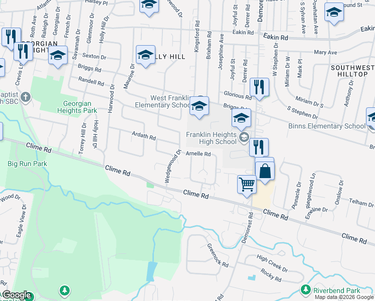 map of restaurants, bars, coffee shops, grocery stores, and more near 3696-3698 Arnelle Court in Columbus