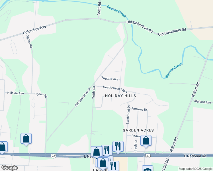 map of restaurants, bars, coffee shops, grocery stores, and more near 3396 Heatherwood Avenue in Springfield