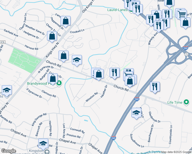 map of restaurants, bars, coffee shops, grocery stores, and more near 25 South Church Road in Maple Shade