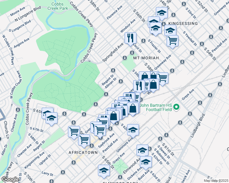 map of restaurants, bars, coffee shops, grocery stores, and more near 6061 Reinhard Street in Philadelphia