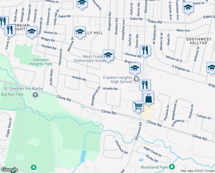 map of restaurants, bars, coffee shops, grocery stores, and more near 3696-3698 Arnelle Court in Columbus