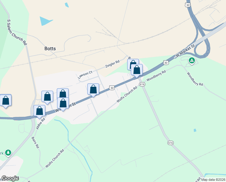 map of restaurants, bars, coffee shops, grocery stores, and more near 4170 West Market Street in York
