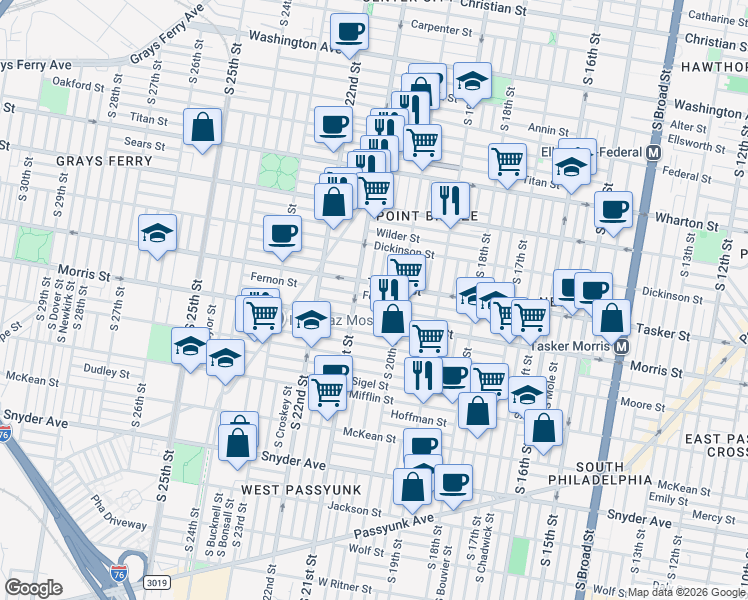 map of restaurants, bars, coffee shops, grocery stores, and more near in Philadelphia