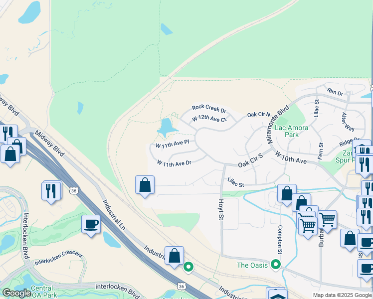 map of restaurants, bars, coffee shops, grocery stores, and more near 3205 West 11th Avenue Court in Broomfield