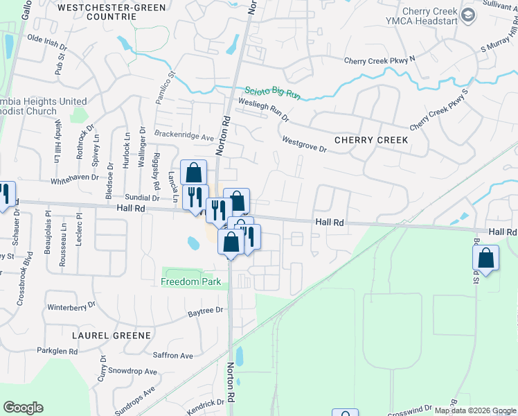 map of restaurants, bars, coffee shops, grocery stores, and more near 988 Muirwood Village Drive in Columbus