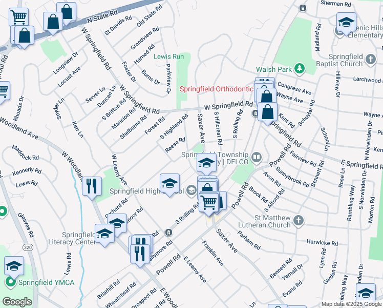 map of restaurants, bars, coffee shops, grocery stores, and more near 67 Lownes Lane in Springfield