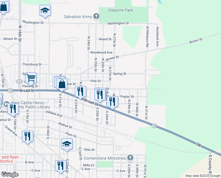 map of restaurants, bars, coffee shops, grocery stores, and more near 2660 State Street in New Castle