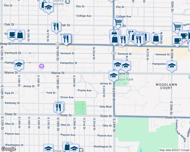 map of restaurants, bars, coffee shops, grocery stores, and more near 2174-2184 Maine Street in Quincy