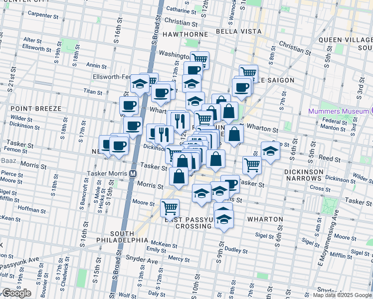 map of restaurants, bars, coffee shops, grocery stores, and more near 1126 Gerritt Street in Philadelphia