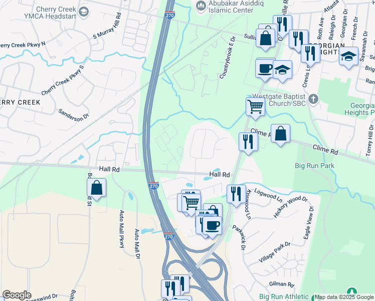 map of restaurants, bars, coffee shops, grocery stores, and more near 1037 Rowland Avenue in Columbus