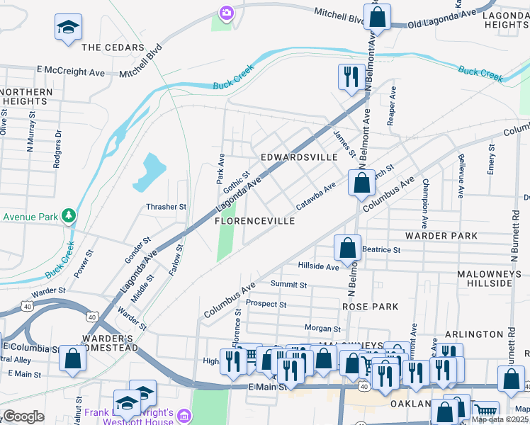 map of restaurants, bars, coffee shops, grocery stores, and more near 767 Laurel Street in Springfield