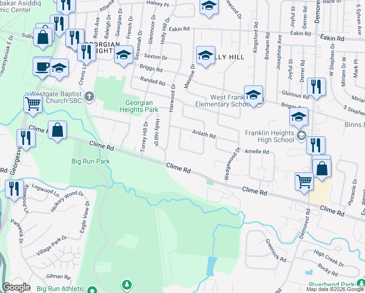 map of restaurants, bars, coffee shops, grocery stores, and more near 3924 Lexmont Road South in Columbus