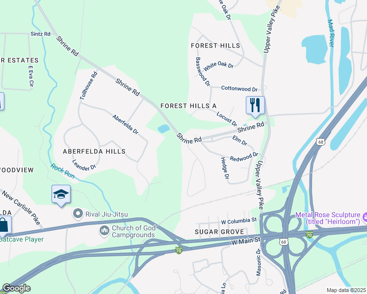 map of restaurants, bars, coffee shops, grocery stores, and more near 341 Oakridge Drive in Springfield
