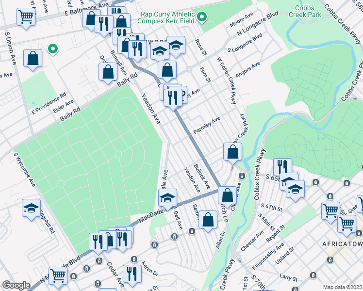 map of restaurants, bars, coffee shops, grocery stores, and more near 816 Bullock Avenue in Lansdowne