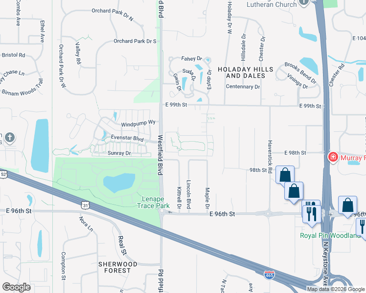 map of restaurants, bars, coffee shops, grocery stores, and more near 9815 Seasons West Drive in Carmel