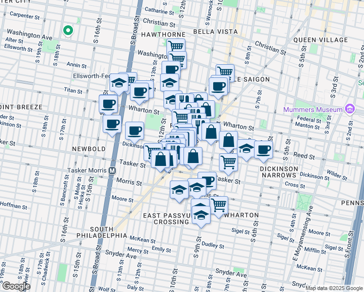 map of restaurants, bars, coffee shops, grocery stores, and more near 1430 East Passyunk Avenue in Philadelphia