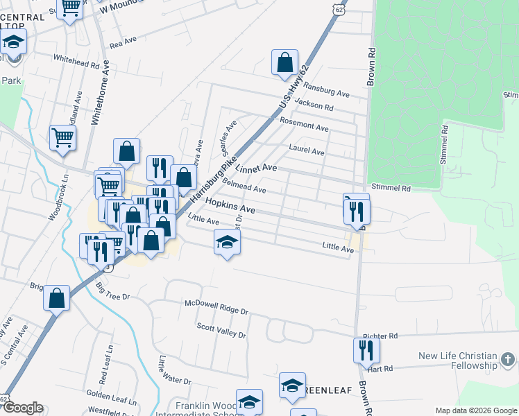 map of restaurants, bars, coffee shops, grocery stores, and more near 1848 Hopkins Avenue in Columbus