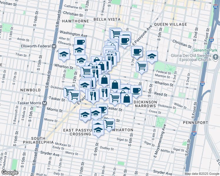 map of restaurants, bars, coffee shops, grocery stores, and more near 816 Reed Street in Philadelphia