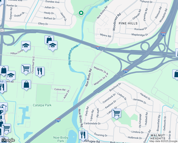 map of restaurants, bars, coffee shops, grocery stores, and more near 2219 Noe Bixby Road in Columbus