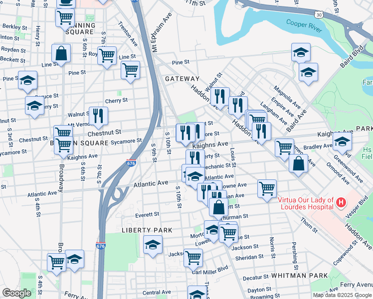 map of restaurants, bars, coffee shops, grocery stores, and more near in Camden