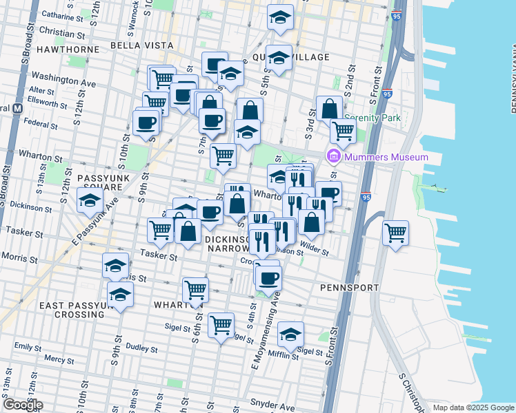 map of restaurants, bars, coffee shops, grocery stores, and more near 1318 South 4th Street in Philadelphia