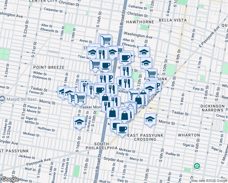 map of restaurants, bars, coffee shops, grocery stores, and more near in Philadelphia