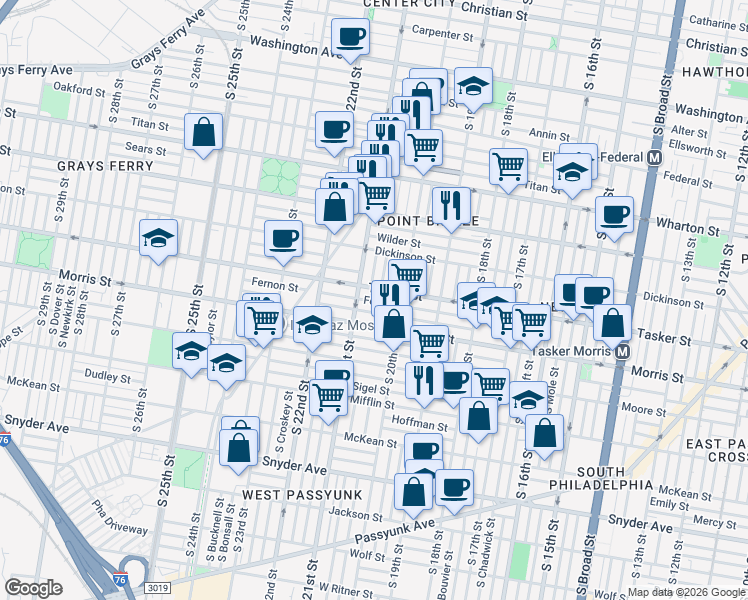 map of restaurants, bars, coffee shops, grocery stores, and more near in Philadelphia