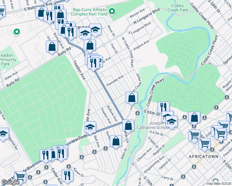 map of restaurants, bars, coffee shops, grocery stores, and more near 826 Arbor Road in Yeadon
