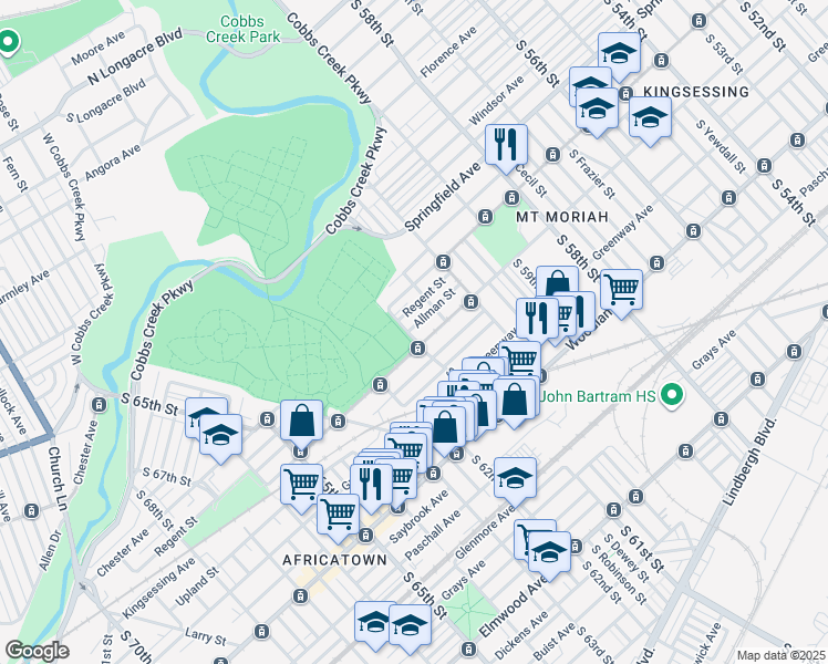 map of restaurants, bars, coffee shops, grocery stores, and more near 6080 Allman St in Philadelphia
