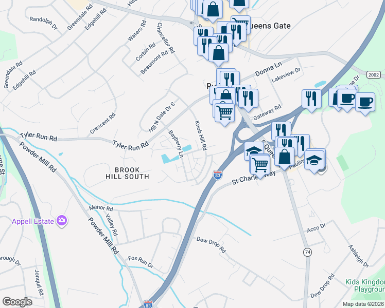 map of restaurants, bars, coffee shops, grocery stores, and more near 304 Clark's Way in York