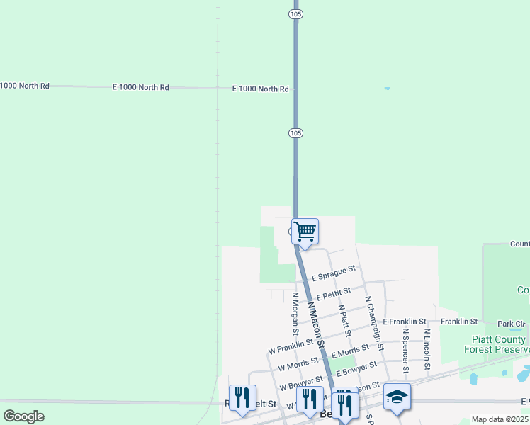 map of restaurants, bars, coffee shops, grocery stores, and more near 4 2 Pines Road in Bement