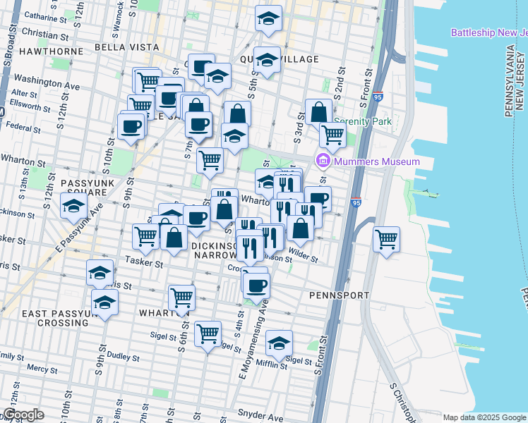 map of restaurants, bars, coffee shops, grocery stores, and more near 337 Earp Street in Philadelphia
