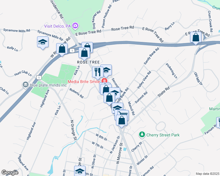 map of restaurants, bars, coffee shops, grocery stores, and more near in Media